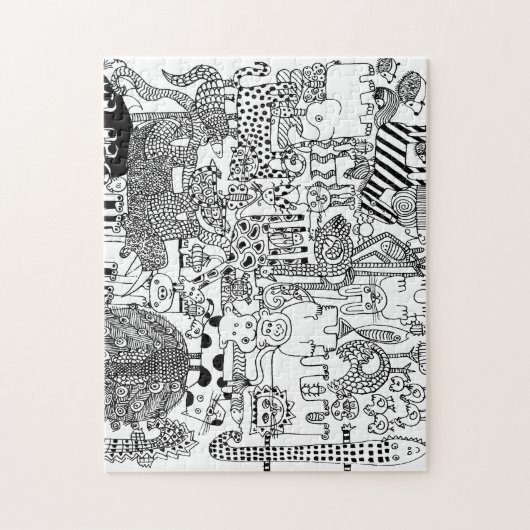Wilde Tiere handgezeichnet Schwarz-Weiß-Kunst Puzzle (Vertikal)
