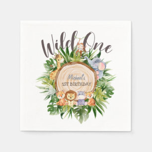 Wilde Tiere Holz Geburtstag   Serviette