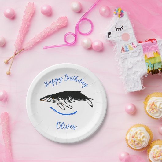 Wilde Tiere - Humpback WHALE - Glücklicher Geburts Pappteller (Party)