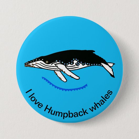 Wilde Tiere - I Liebe Humpback WHALES - blau Button (Vorderseite)