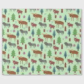 Wilde Tiere im Wald Hirsche Wolf Geschenkpapier (Flach)