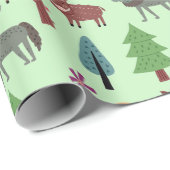 Wilde Tiere im Wald Hirsche Wolf Geschenkpapier (Rolleneckpunkt)