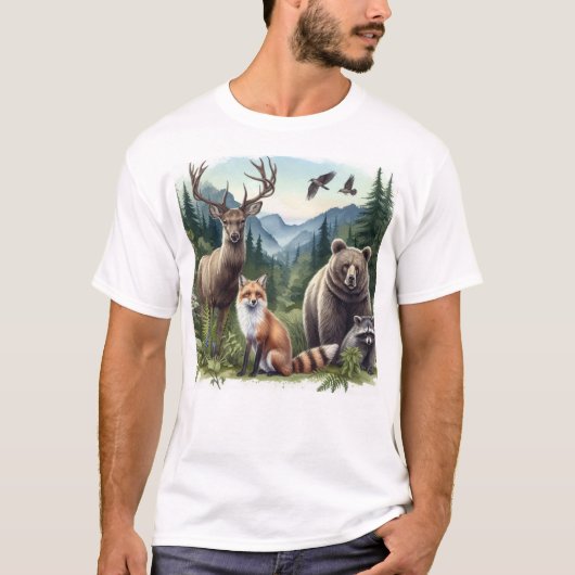 Wilde Tiere in Wald-Natur-Männchen T-Shirt (Vorderseite)