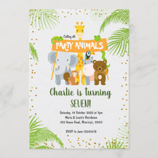 Wilde Tiere Jungle Safari Geburtstagspartei Einladung