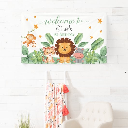 Wilde Tiere Jungle Tiere Tropical Boy Geburtstag Banner (Insitu)