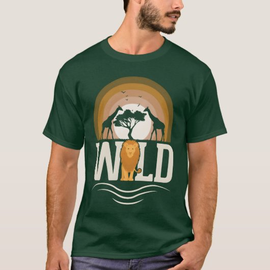 Wilde Tiere Löwe Giraffe Afrika Retro T-Shirt (Vorderseite)