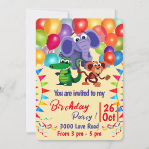 Wilde Tiere mit Balloons & Ribbons Einladung