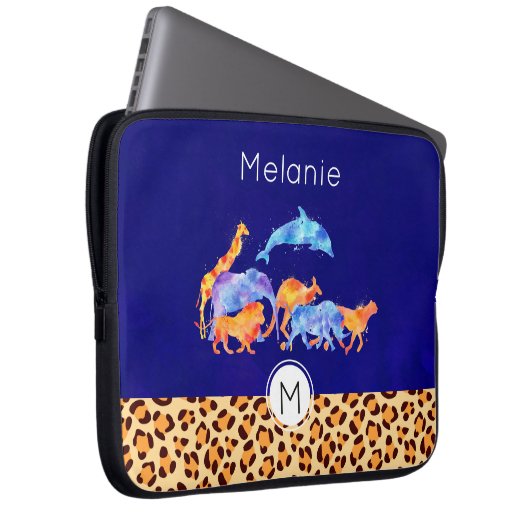 Wilde Tiere mit einer Leopard-Druckgrenze Laptopschutzhülle (Vorne Rechts)