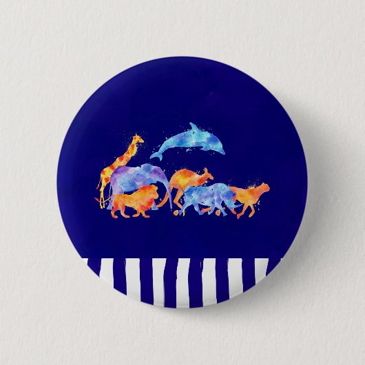 Wilde Tiere mit Lila gestreifter Grenze Button (Vorderseite)