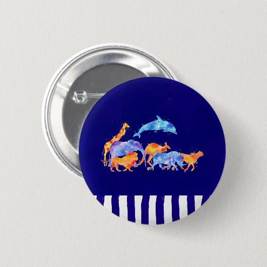 Wilde Tiere mit Lila gestreifter Grenze Button (Vorne & Hinten)