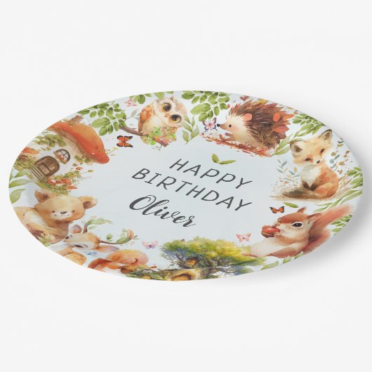 Wilde Tiere Niedlicher magischer Wald Pappteller (Schrägansicht)