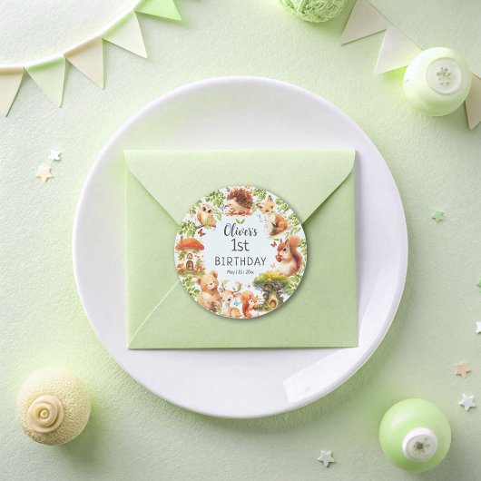 Wilde Tiere Niedlicher magischer Wald Runder Aufkleber