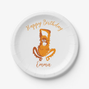Wilde Tiere - ORANGUTAN - Happy Birthday — Party Pappteller