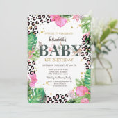 Wilde Tiere Palm Blätter 1. Geburtstag Einladung (Stehend Vorderseite)