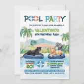 Wilde Tiere Pool Party Geburtstag Einladung (Vorderseite)