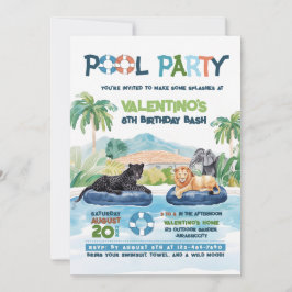 Wilde Tiere Pool Party Geburtstag Einladung