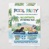 Wilde Tiere Pool Party Geburtstag Einladung (Vorne/Hinten)