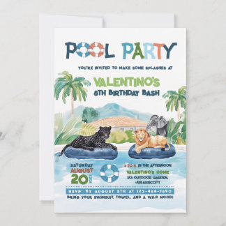 Wilde Tiere Pool Party Geburtstag Einladung