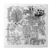 Wilde Tiere Schwarz-Weiß-Handgezeichnete Kunst Fliese