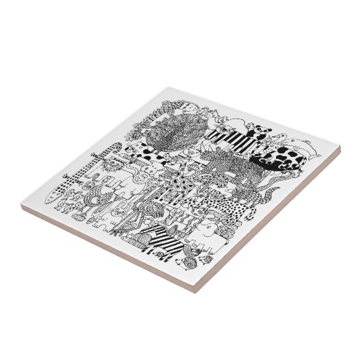 Wilde Tiere Schwarz-Weiß-Handgezeichnete Kunst Fliese