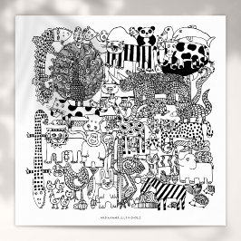 Wilde Tiere Schwarz-Weiß Zeichnend Kunst drucken Poster
