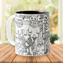 Wilde Tiere Spaß Moderne Schwarze und Weiße Kunst Tasse