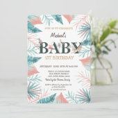 Wilde Tiere Tropische Blätter 1. Geburtstag Einladung (Stehend Vorderseite)