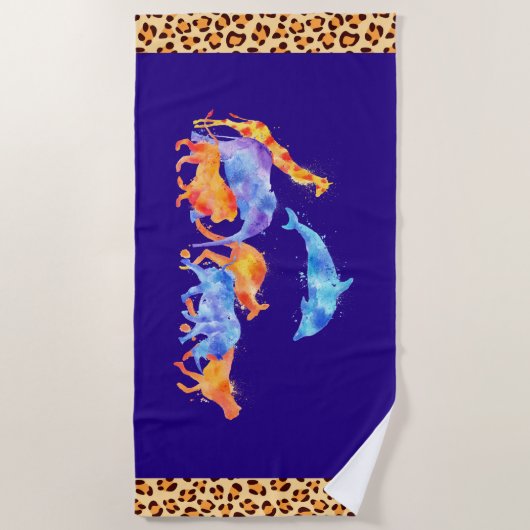 Wilde Tiere und Leopard-Druck Border Strandtuch (Vorderseite)