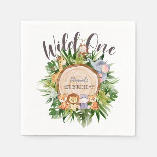 Wilde Tiere Wood zum Geburtstag Serviette (Vorderseite)