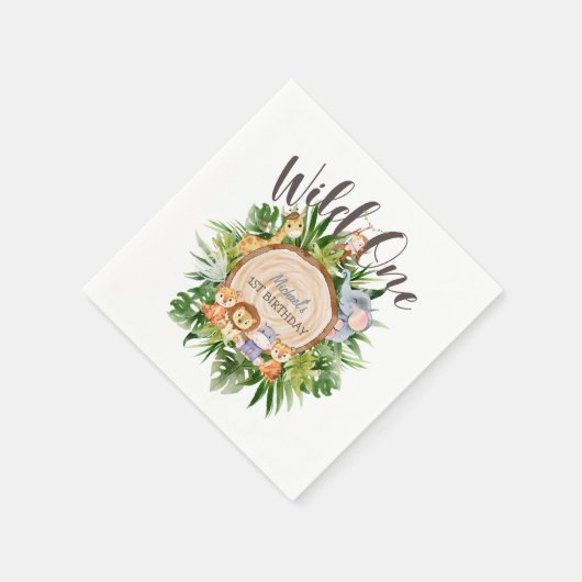 Wilde Tiere Wood zum Geburtstag Serviette (Ecke)