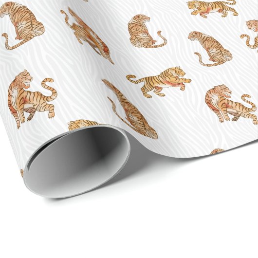 Wilde Tiger: Aquarelltiermuster. Geschenkpapier (Rolleneckpunkt)