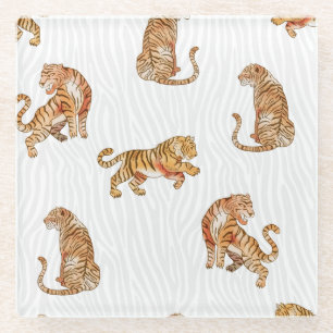 Wilde Tiger: Aquarelltiermuster. Glasuntersetzer