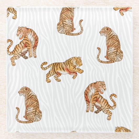 Wilde Tiger: Aquarelltiermuster. Glasuntersetzer (Vorderseite)