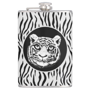 Wilde Tiger-Gesichter auf Tiger-Muster-Flasche Flachmann