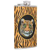 Wilde Tiger-Gesichter auf Tiger-Muster-Flasche Flachmann (Rechts)