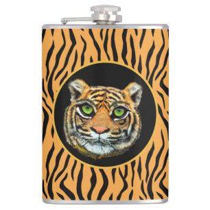 Wilde Tiger-Gesichter auf Tiger-Muster-Flasche Flachmann