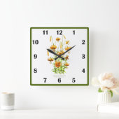 Wilde Tiger Lily Blume Botanische Kunst Quadratische Wanduhr (Zuhause)