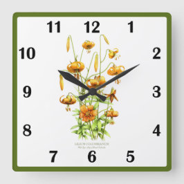 Wilde Tiger Lily Blume Botanische Kunst Quadratische Wanduhr