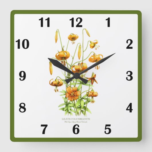 Wilde Tiger Lily Blume Botanische Kunst Quadratische Wanduhr (Vorderseite)