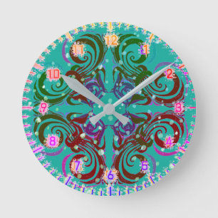 Wilde Trauben Kurvenreich Türkis Grün Retro Runde Wanduhr