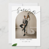 Wilde tropische Blätter und modernes Hochzeitsarsc Save The Date (Vorderseite)