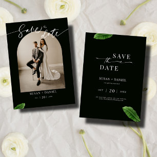 Wilde tropische Blätter und modernes Hochzeitsarsc Save The Date