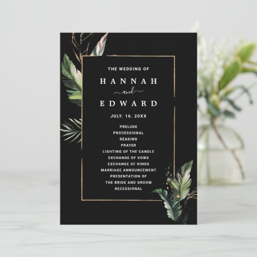 Wilde tropische Foliage-Hochzeit Programm (Stehend Vorderseite)