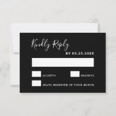 Wilde tropische Foliage Hochzeit RSVP Black Card (Rückseite)