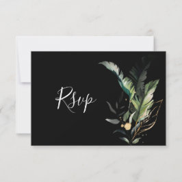 Wilde tropische Foliage Hochzeit RSVP Black Card Karte