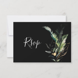 Wilde tropische Foliage Hochzeit RSVP Black Card Karte
