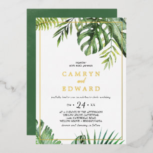 Wilde tropische Palme Goldfolie Rahmen Casual Hoch Folieneinladung