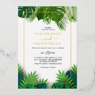 Wilde tropische Palme   Goldfolie Sechseck-Hochzei Folieneinladung