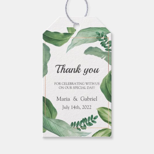 Wilde tropische Vegetation. Hochzeit Danke Geschenkanhänger (Vorderseite)