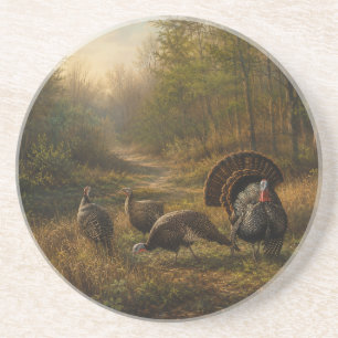 Wilde Truthähne im herbstlichen Wald Getränkeuntersetzer